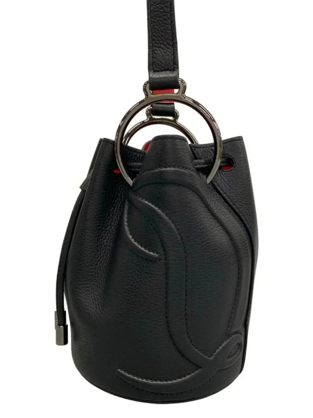 CHRISTIAN LOUBOUTIN BY MY SIDE Black Red Leather Shoulder Bag